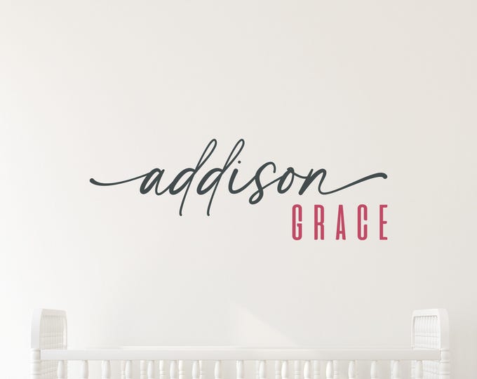 Personalized Name Wall Decal: Two-Color Script and Block Nursery Design
