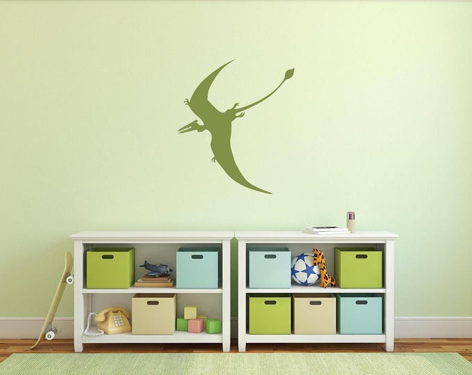 Pterodactyl Decal, Green Removable Vinyl Dinosaur Silhouette, Kids Room Wall