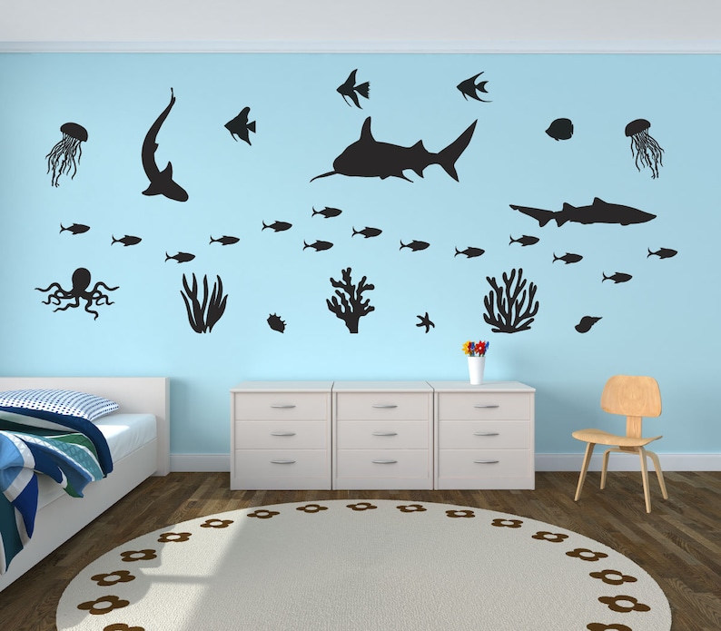 Under The Sea Room Decal Shark Decor Shark Decal Shark Decorations Shark Wall Decals Shark Wall Art Shark Stickers D00480