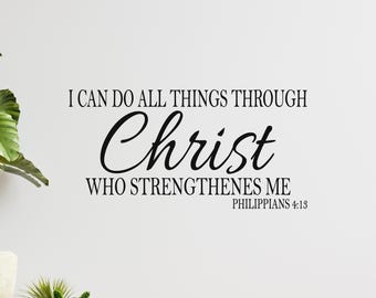 Philippians 4:13 Decal - Christian Wall Decal with Scripture Quote and Script Christ Design