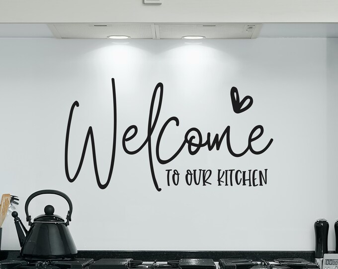Welcome Kitchen Wall Decal: Script Lettering with Heart Accent
