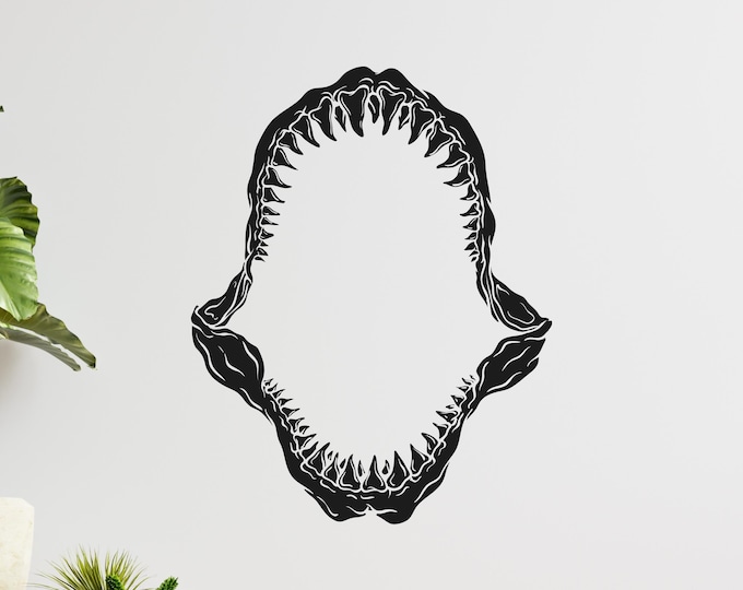 Shark Wall Decal, Black Matte Vinyl Jaw Design with Removable Finish