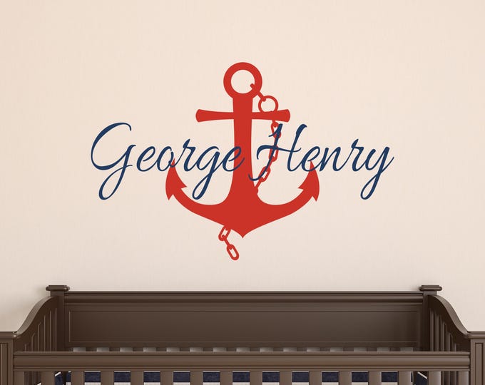 Personalized Anchor Wall Decal, Matte Vinyl Nautical Nursery Name
