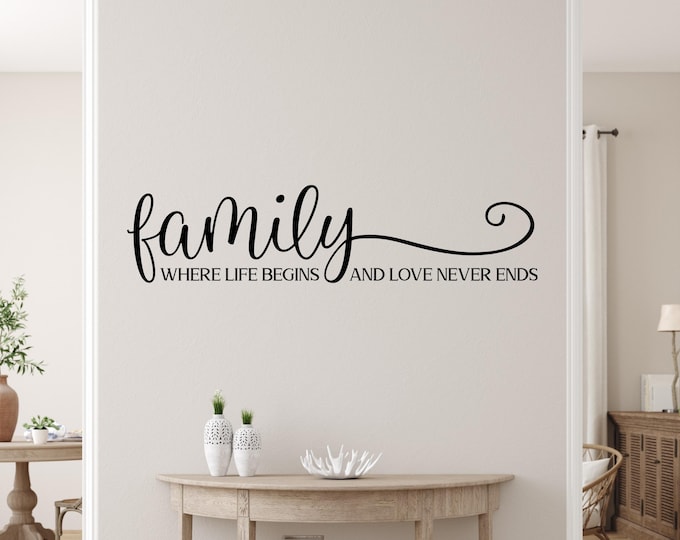 Family Wall Decal: Where Life Begins, Love Never Ends – Home Decor