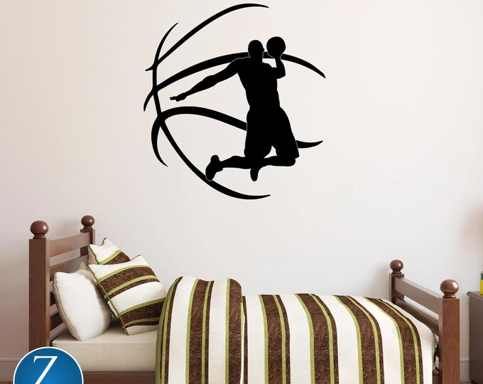 Basketball Wall Decal: Slam Dunk Player Silhouette Vinyl Sticker