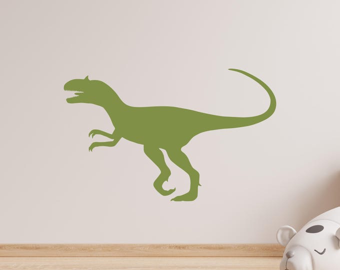 Velociraptor Wall Decal: Green Running Dinosaur Silhouette