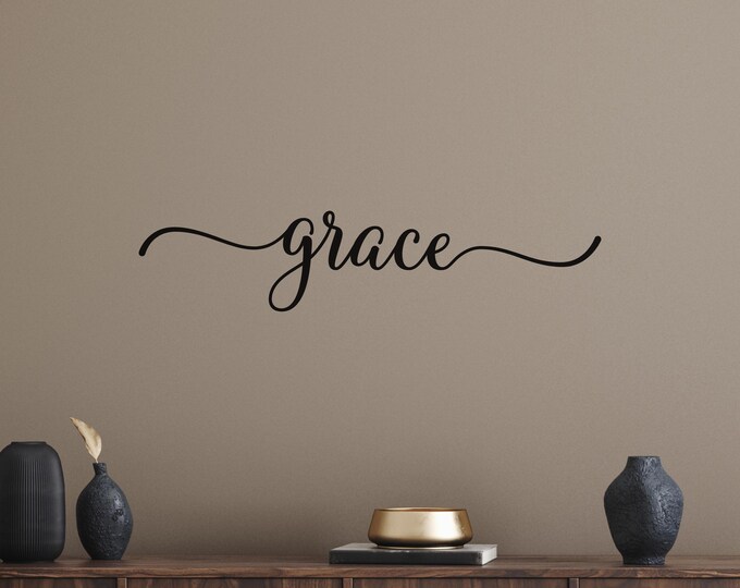 Grace Wall Decal: Black Cursive Inspirational Word Vinyl with Swashes