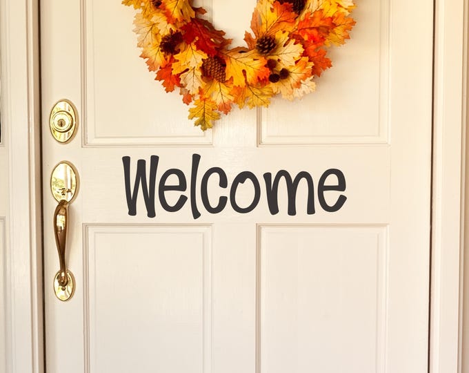 Welcome Door Decal: Black Vinyl Front Entry Sign