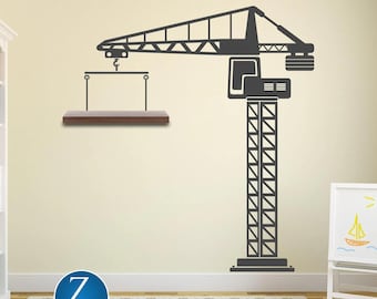 Construction crane wall art decor - crane themed decal D00582