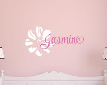 Personalized Nursery Wall Decal: Script Name with Flower Accent