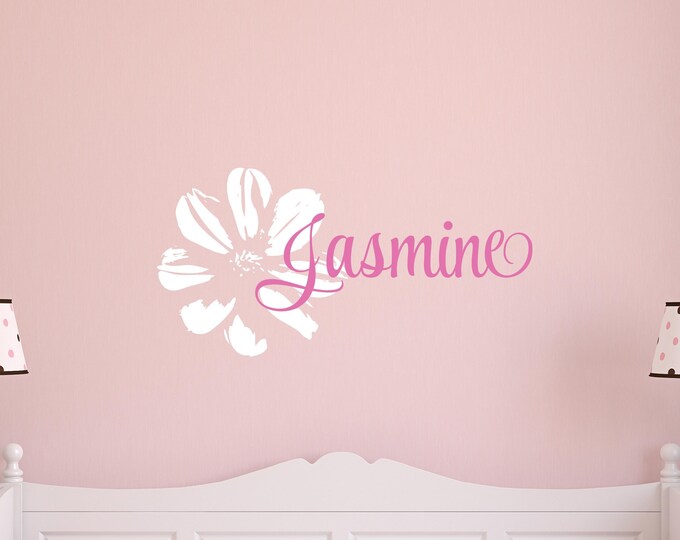 Personalized Nursery Wall Decal: Script Name with Flower Accent
