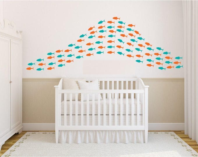 Fish Wall Decals: Teal Orange Vinyl Nursery Ocean Decor