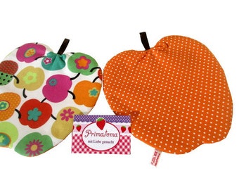 Set of 2 Pot Holders "Happy apple" -Apples and polka dots, orange - Double Insulated Pot Holder Set of 2