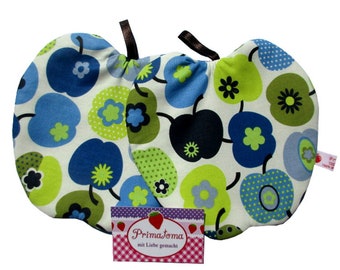 Kitchen pot holders in Retrostyle "Apple Garden" .Two Pot Holders -Apples and blue polka dots - Double Insulated Pot Holder Set of 2