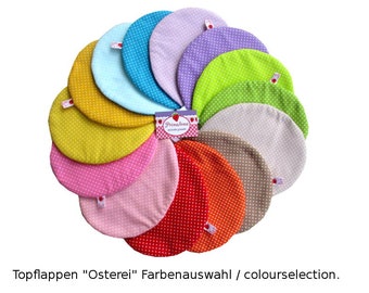 Pot Holders "Happy Egg" - Double Insulated Pot Holder Set of 2 in pastel colours and polka dots. Eastern gift, Easter egg.