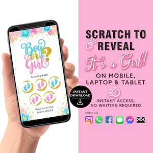 FILLE Annonce numérique de carte à gratter numérique Gender Reveal à téléchargement immédiat | E-mail SMS Réseaux sociaux