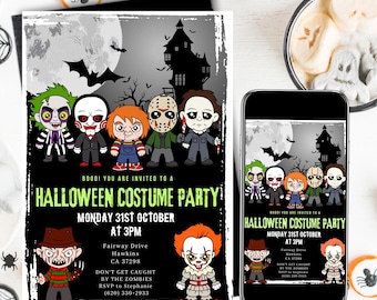 Halloween-Kostüm-Party Einladung, Clown-Zombie-Digital und druckbare einladen bearbeitbare Canva-Vorlage