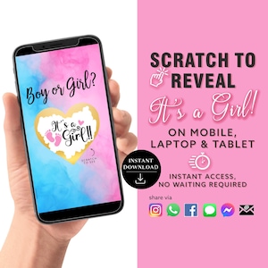 FILLE Annonce numérique de carte à gratter numérique Gender Reveal à téléchargement immédiat | Rose Bleu Fumée E-mail Texte Réseaux Sociaux