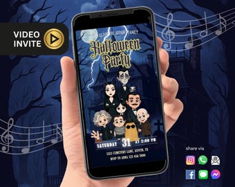 Halloween-Familienparty-Videoeinladung für Kinder, animierte E-Einladung, digitale Horror-Einladung mit Musik, Canva-Video zum Selbstbearbeiten, sofortiger Download