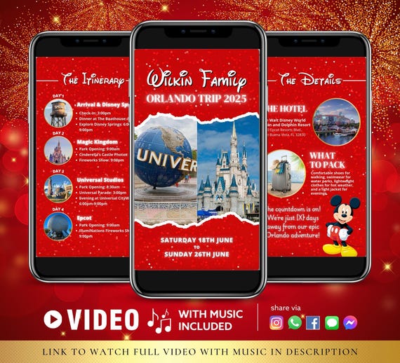 ANY TEXT Orlando Family Trip Itinerary Video Invite WDW Animated With Music | Canva Self Edit Instant Download