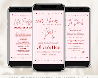 ANY TEXT Digital Hen Bachelorette Party Timeline Invite Template Itinerary Video Image Editable Canva  Instant Download