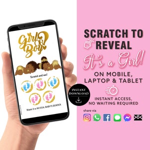 FILLE Annonce numérique de carte à gratter numérique Gender Reveal Digital à téléchargement immédiat