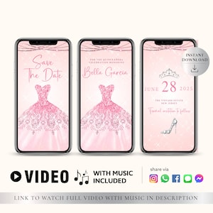 ANY TEXT Quinceañera Prom Bridal Shower Invitation Animated Pink Glitter | Save The Date Party | Canva Self Edit Video Instant Download
