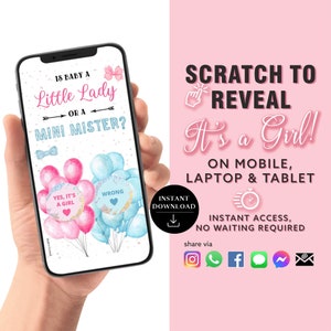 FILLE Annonce numérique de carte à gratter numérique Gender Reveal à téléchargement immédiat | E-mail SMS Réseaux sociaux