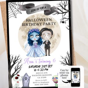 Bearbeitbar Halloween Braut einladen | Geburtstags-Halloween-Einladung | Digitale und druckbare einladen bearbeitbare Vorlage | Sofort Download Bild 3