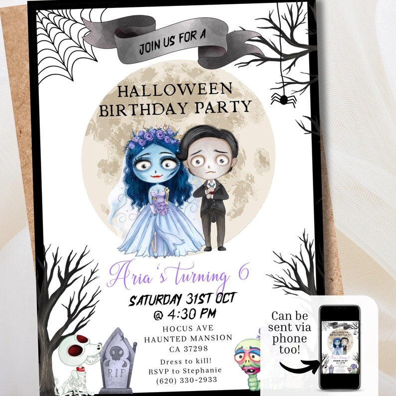 Bearbeitbar Halloween Braut einladen | Geburtstags-Halloween-Einladung | Digitale und druckbare einladen bearbeitbare Vorlage | Sofort Download Bild 3