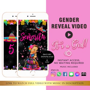 Tarjeta de video de revelación de género para descarga instantánea de NIÑA, anuncio digital en video, correo electrónico, texto, redes sociales, fiesta, tema, cuenta regresiva, fuegos artificiales