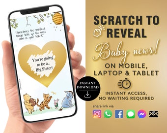 Big Sister! Family Pregnancy Announcement Scratch Card | New Baby Surprise Pregnancy | Pregnancy reveal | Email Text