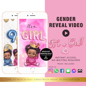 GIRL Descarga instantánea Gender Reveal Tarjeta de video anuncio digital video / Correo electrónico Texto Redes sociales Globo Cuenta regresiva Humo