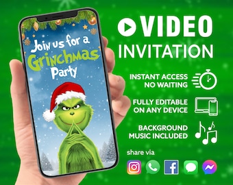 Christmas Video invite Animated  | Electronic invitation | Kids Birthday Invite | Christmas Party Invite Canva Self Edit Instant Download