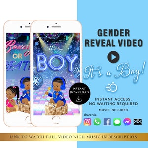 NIÑO Descarga instantánea Tarjeta de video de revelación de género Anuncio digital Video / Correo electrónico Texto Redes sociales Belleza o ritmos Tema Cuenta regresiva Confeti