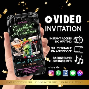 ANY TEXT Halloween Cocktail Party Video Invitation, Animated Evite, Digital Halloween Invitation Card Music Editable Video Instant Download