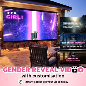 INSTANT ACCESS GIRL Video digital announcement gender reveal movie Wall projection Instant Messaging Fireworks Customised Personalised Text