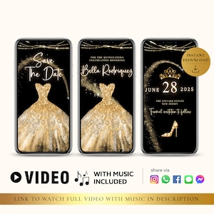 ANY TEXT Quinceañera Prom Bridal Shower Invitation Animated Gold Glitter | Save The Date Party | Canva Self Edit Video Instant Download CW05