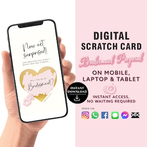 Gratta e vinci proposta damigella d'onore, Gratta e vinci digitale, Sii la mia damigella d'onore, Annuncio digitale della carta di annuncio a sorpresa / Testo e-mail