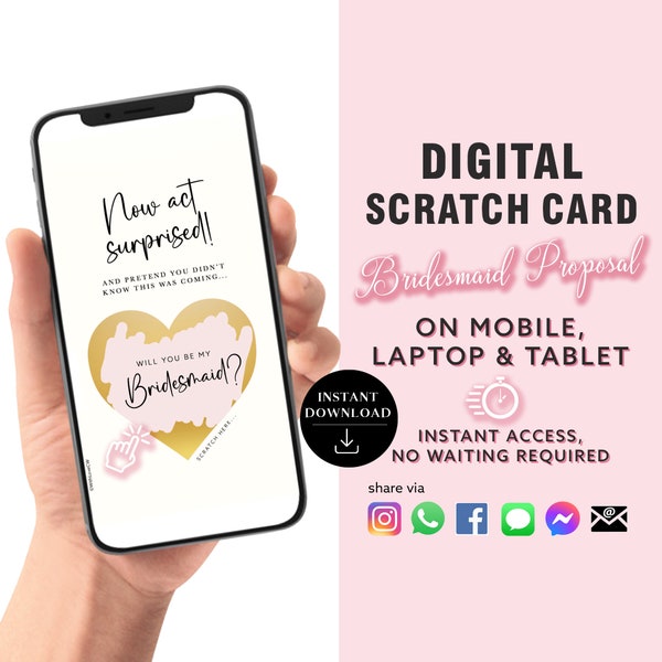 Bridesmaid Proposal Scratch Card, Digital Scratch Card, Be My Bridesmaid, Surprise Announcement card digital announcement | Email Text