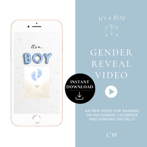 Instant download Gender reveal video It's a Boy! Videokaart digitale zwangerschapsaankondigingsvideo voor social media | Confetti ballonnen