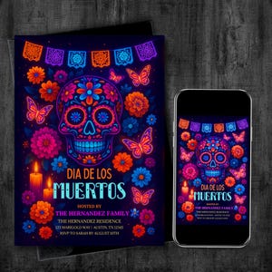 Bearbeitbare Dia de los Muertos Einladung Tag der Toten mexikanische Fiesta Sugar Skull Party Digital druckbare Einladungsvorlage | Sofort Download