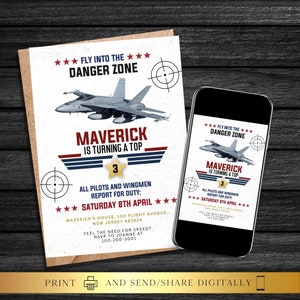ANY TEXT Top Pilot Birthday Invite | Fighter Jet Planes Pilot | Digital and Printable Invite Editable Template | Instant Download