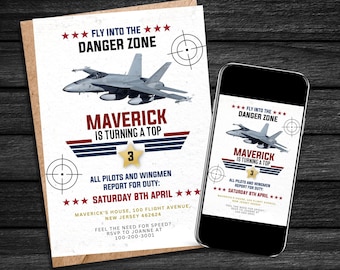 ANY TEXT Top Pilot Birthday Invite | Fighter Jet Planes Pilot | Digital and Printable Invite Editable Template | Instant Download