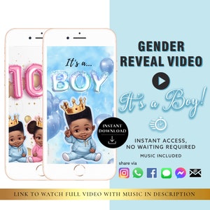 BOY Descarga instantánea Gender Reveal Tarjeta de video anuncio digital video / Correo electrónico Texto Redes sociales Globo Cuenta regresiva Humo