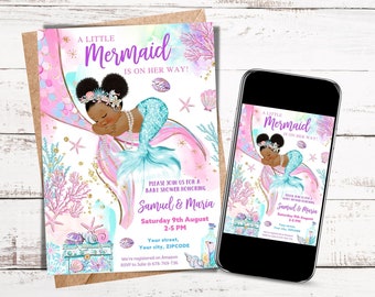 JEDER TEXT Meerjungfrau-Babyparty-Einladung Pink Glitter Baby Girl | Selbst bearbeiten Sofortdownload