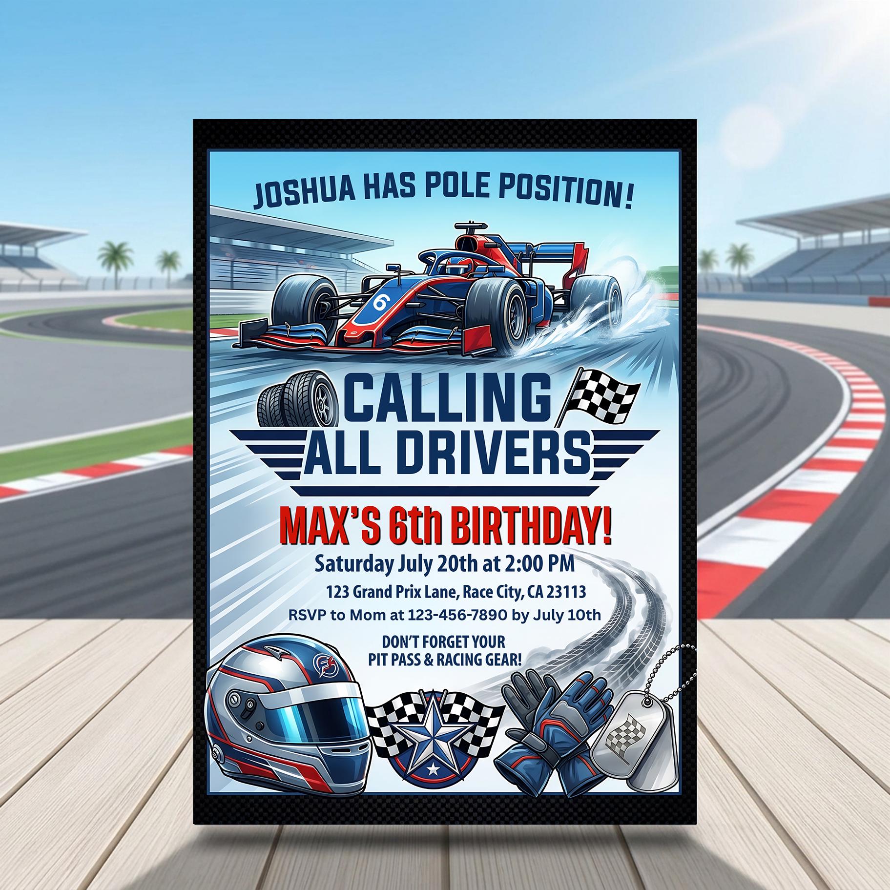 Invitations In Racing Example Race Car Birthday Invitation, Two Fast Racing Invite, Grand Prix Party ...