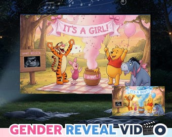 Vidéo de révélation de genre personnalisée, faire-part de bébé sur le thème de l'ours, film personnalisé pour une fête de révélation de genre ou texte - B26