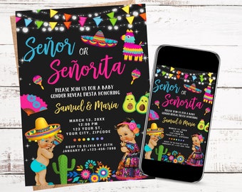 ANY TEXT Fiesta Gender Reveal Party Invitation Mexican Party Señor Or Señorita Fiesta Self Edit Instant Download