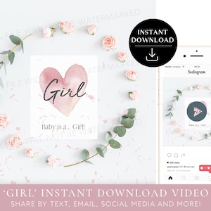 Téléchargement instantané Sexe révéler la vidéo C'est une fille ! Vidéo d'annonce de grossesse numérique sur carte vidéo pour les médias sociaux | Confettis